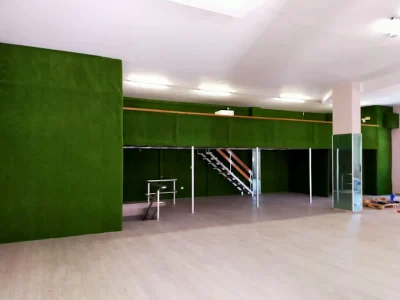 Oficinas con paredes forradas en césped artificial